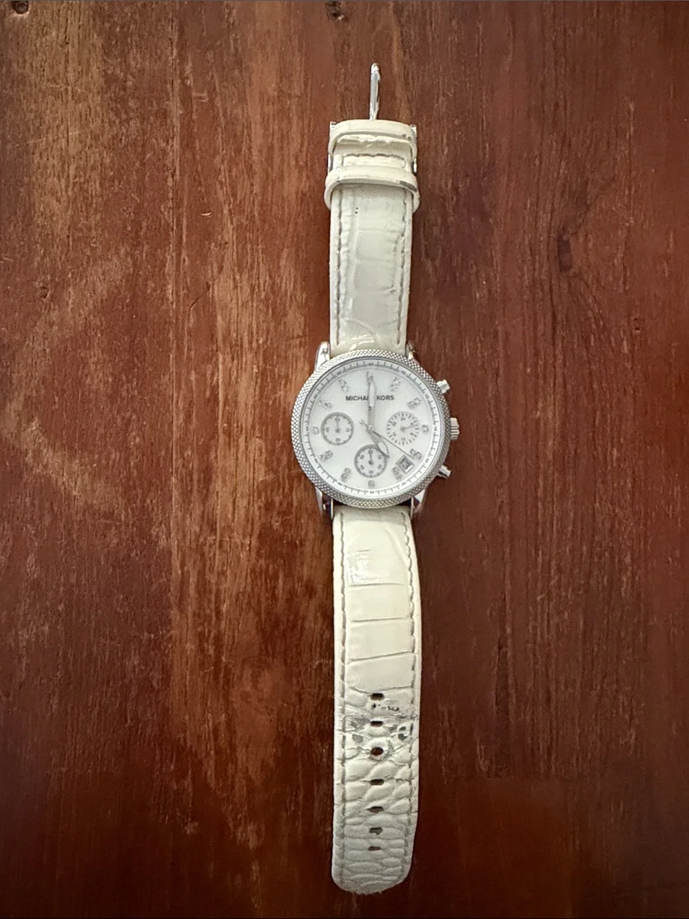 Michael Kors White Leather Chronograph with Silver Accents